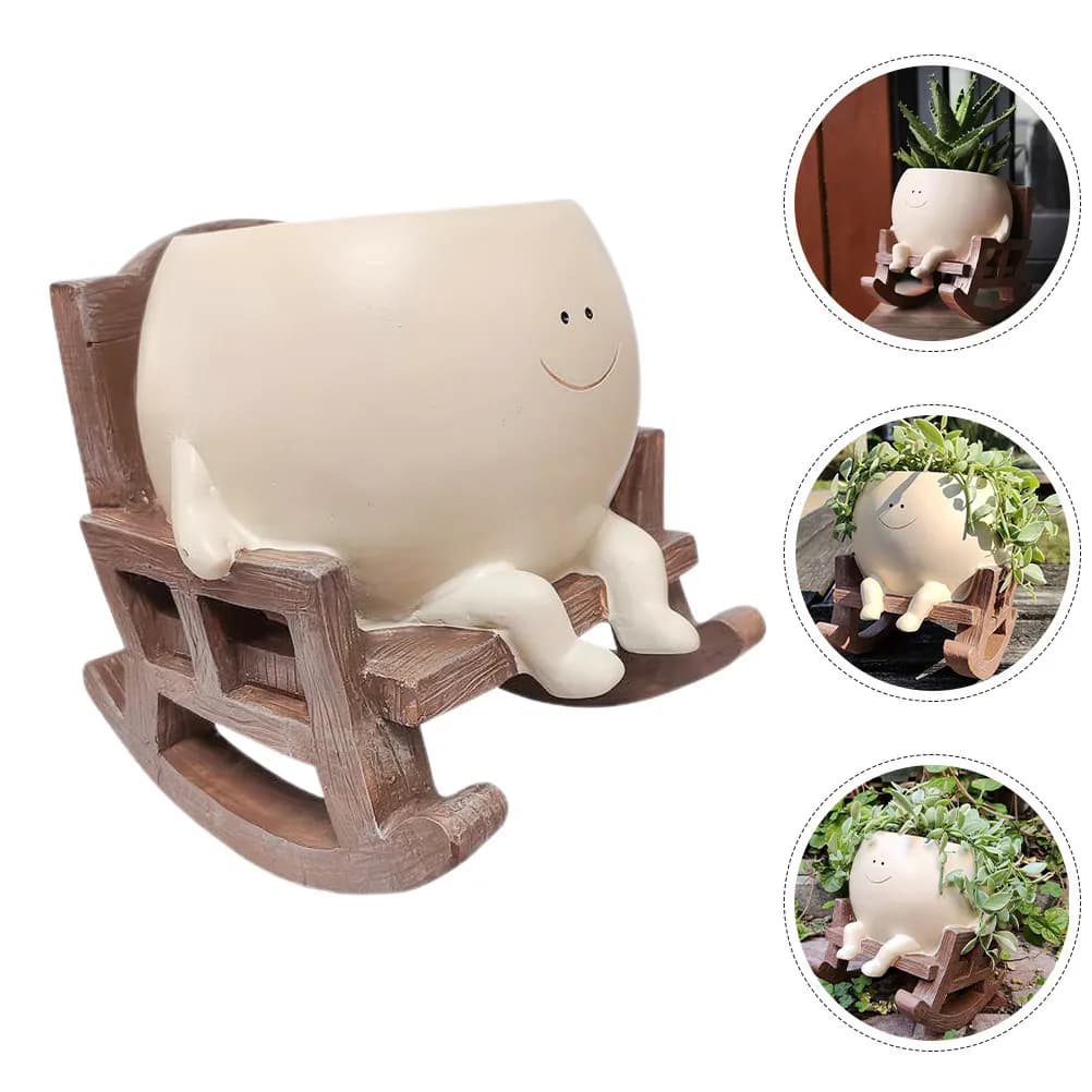Creative Rocking Chair Resin Indoor Plant Pot Cute Face Succulent Planter Pot Stress Relief Home Decor Cute Plant Pots