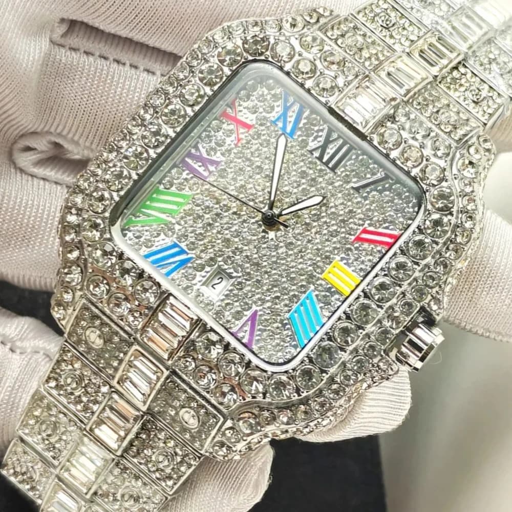 Full Diamond Watch Men NO Logo Hip Hop Iced Out Bling Hot Fashion Brand Square Quartz Wristwatch for Man Jewelry Dropshipping