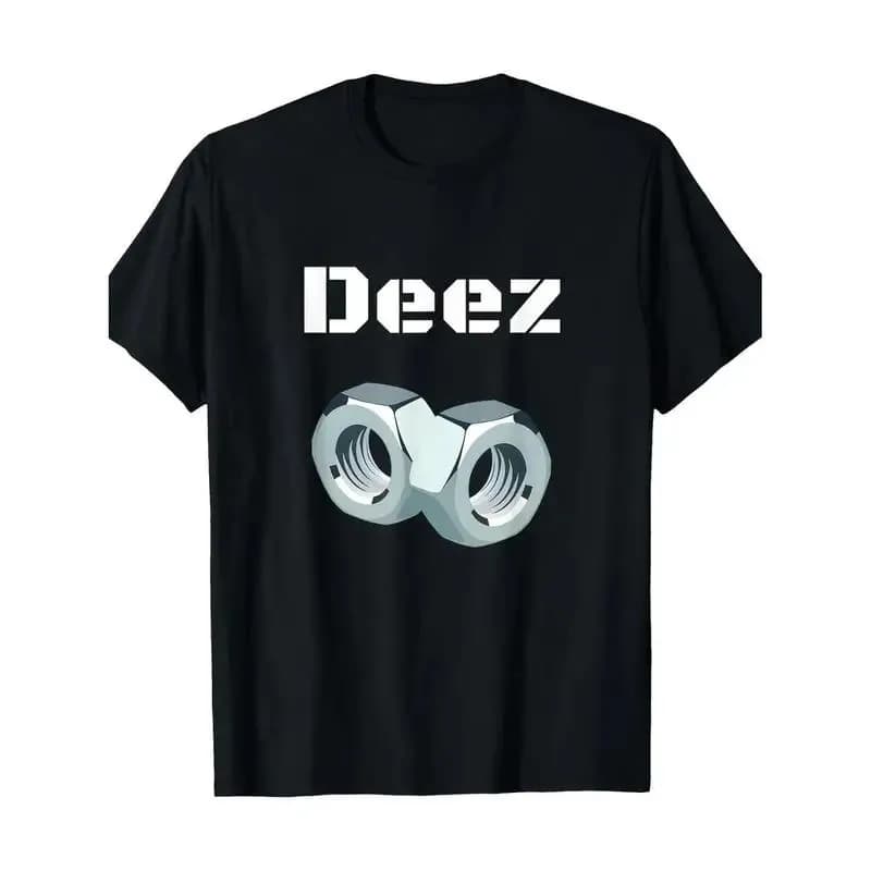 T-shirt Ootd in cotone 100% con grafica divertente 'Deez Nuts', t-shirt casual da uomo con scollo rotondo