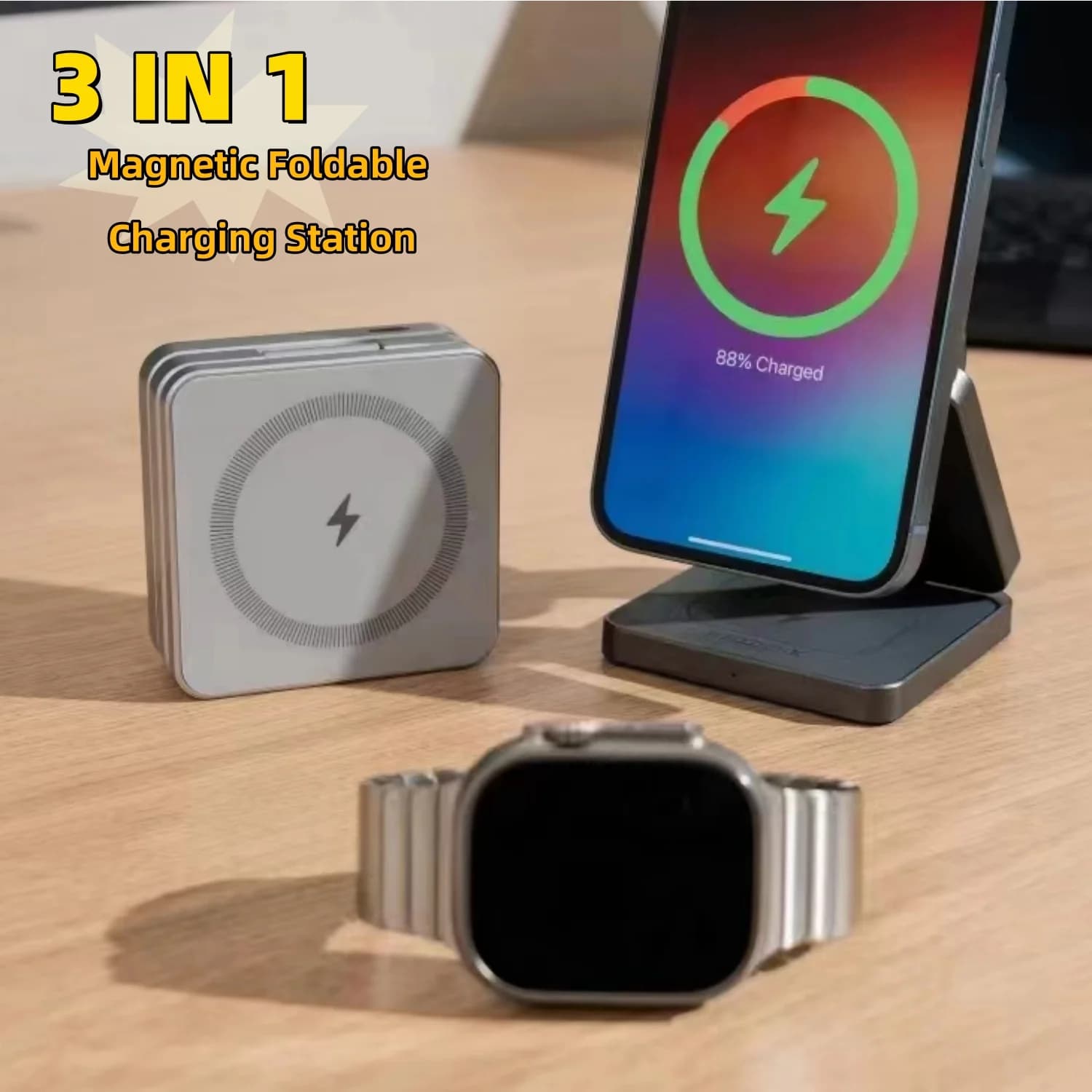 Stazione di ricarica pieghevole magnetica 3 IN 1 per iPhone 12 13 14 15 Apple Watch 8 7 Airpods 3 Pro Stazione dock di ricarica rapida
