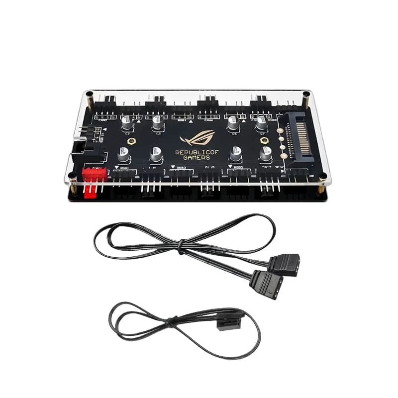 Hub Ventole ARGB PWM a 8 Porte, Controller ARGB 5V 3Pin, Splitter Ventole PWM 4Pin, Hub di Raffreddamento PC Alimentato via SATA per Sincronizzazione Illuminazione Case