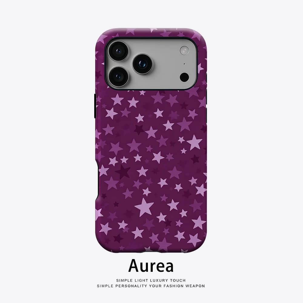 Custodia Aurea opaca antiurto per MagSafe per iPhone 17 16 15 14 Plus 13 Pro Max, cover rigida in PC antiurto con stella viola sognante