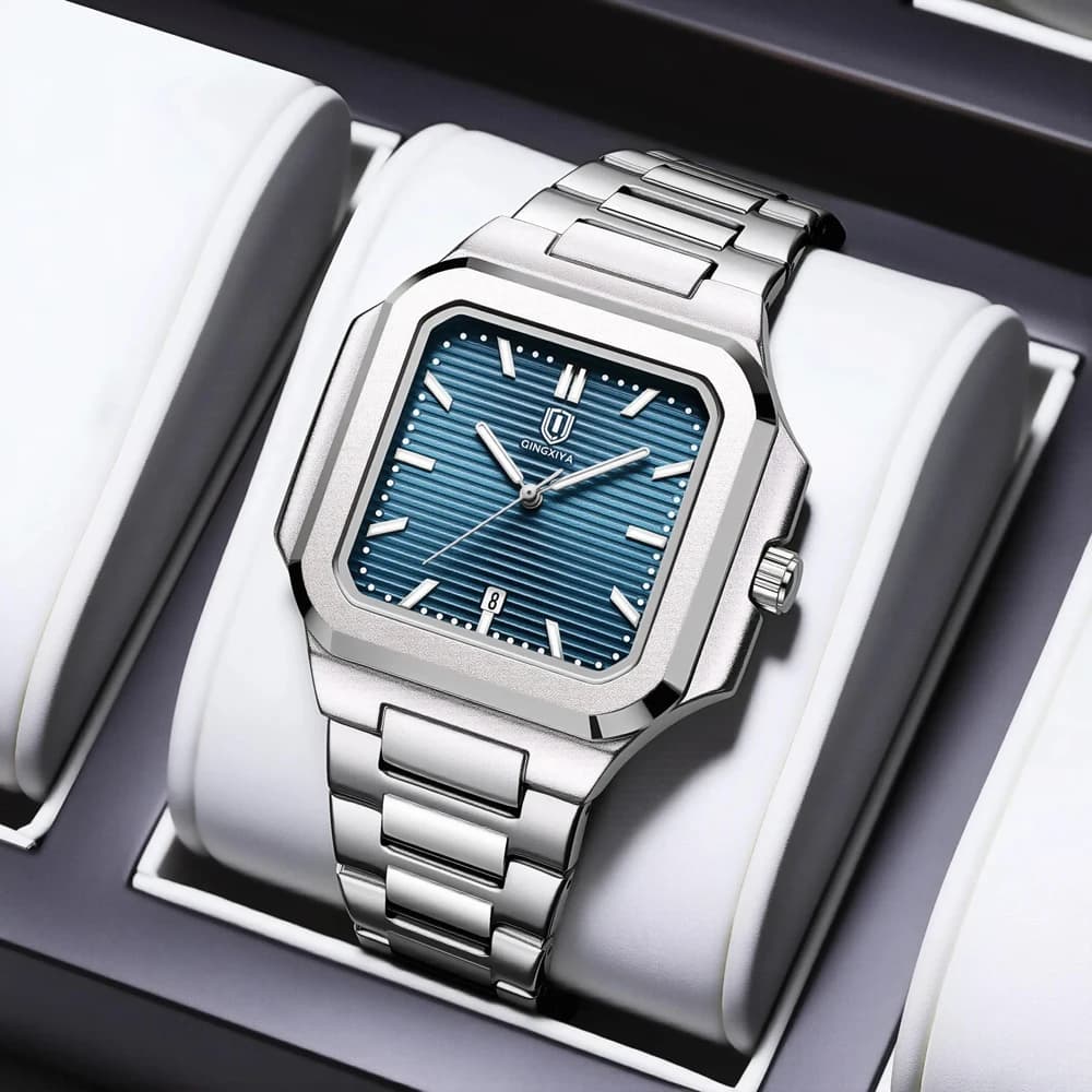 QINGXIYA orologio da polso da uomo di moda quadrato di marca impermeabile luminoso data al quarzo orologi da uomo orologio da uomo di lusso in acciaio inossidabile Reloj