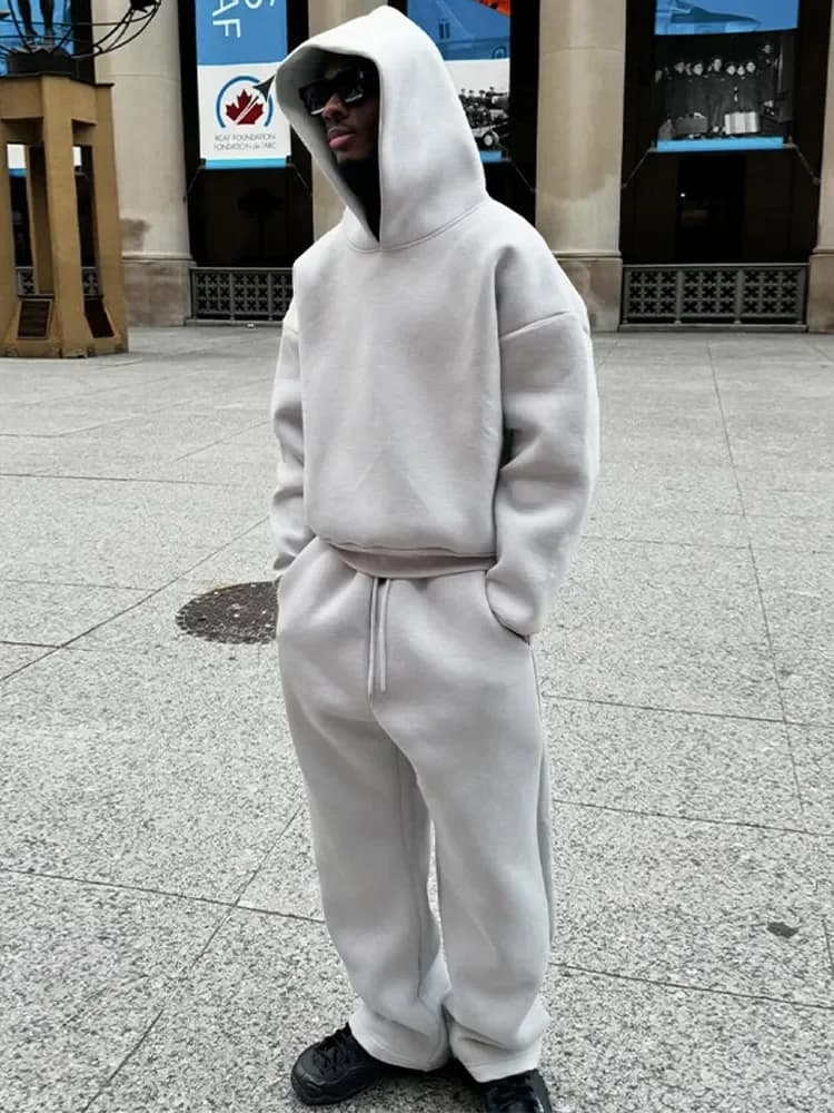 Felpa con cappuccio da coppia solida Set da 2 pezzi Pantaloni sportivi larghi casual Tuta Autunno Maschile Felpa da jogging Pantaloni Abiti Abiti