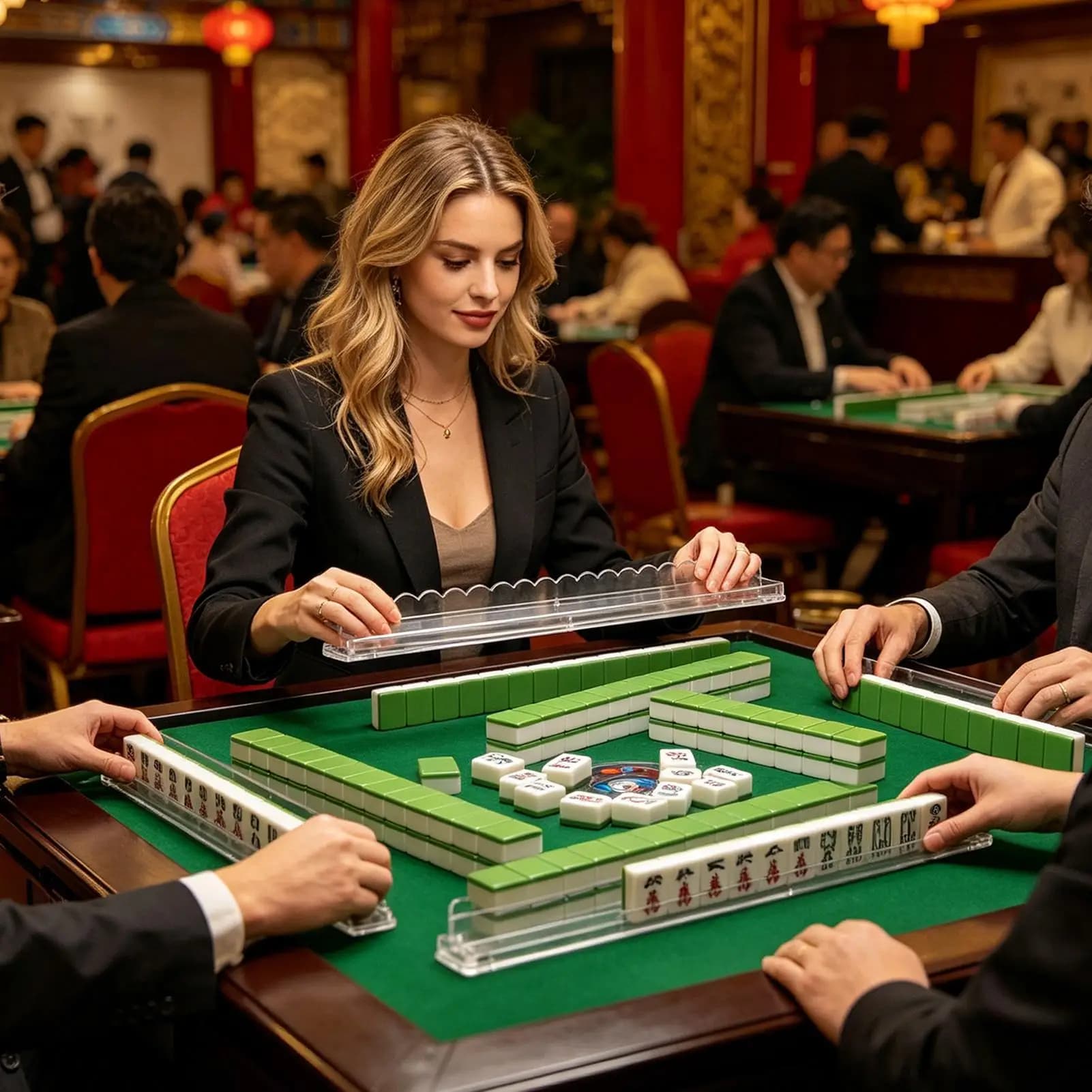 Spingitori e supporti per Mahjong in acrilico antiscivolo, magnetici e con bordi smerlati, per serate di gioco in casa, feste e famiglia