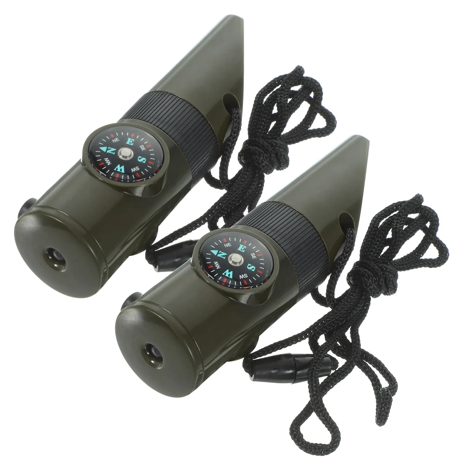 2Pcs 7-in-1 Survival Whistle Alloy Emergency Whistle with Compass Thermometer LED Magnifier Loud Sound Portable Outdoor Safety