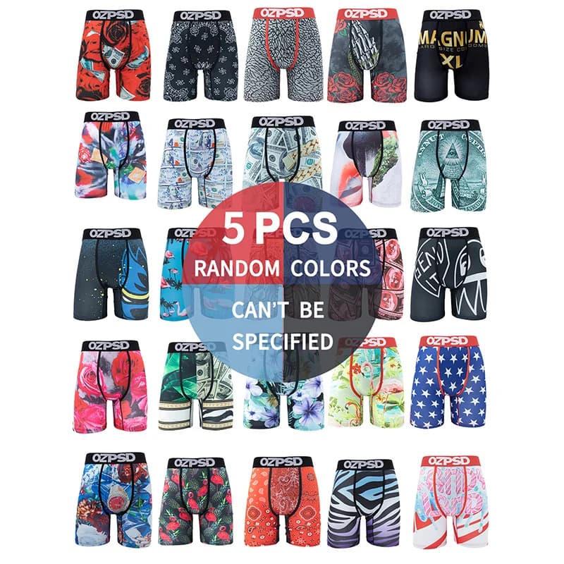 5 pieces men Sexy underwear boxer breathable summer men's panties fashion printing male underwear Plus Size L-XXL man boxer Trunks