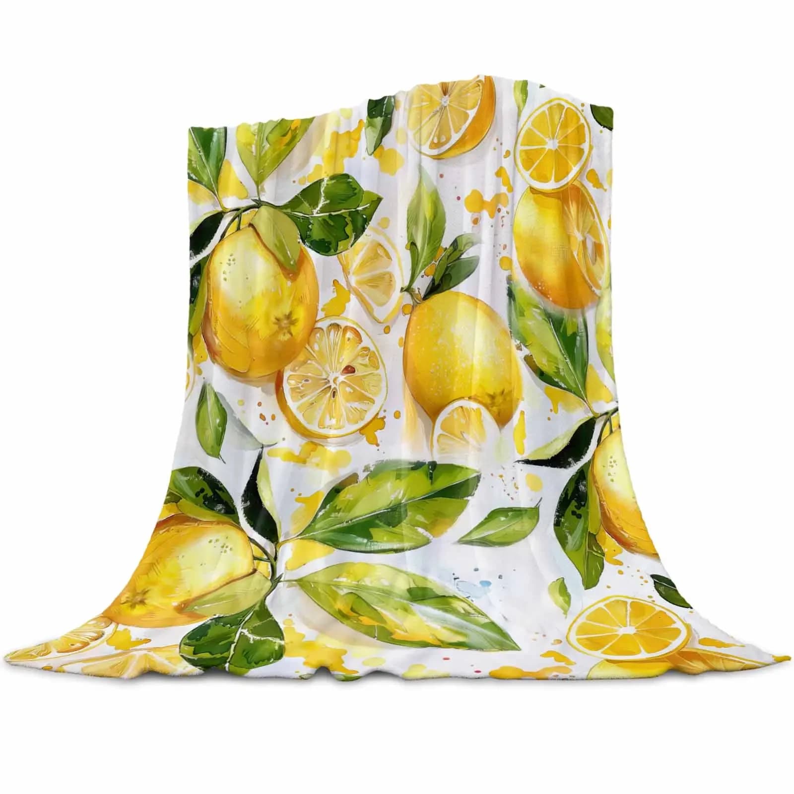 Coperte ad acquerello con foglie di limone coperta morbida portatile per letto copriletto per ufficio decorazioni per la casa coperta di flanella