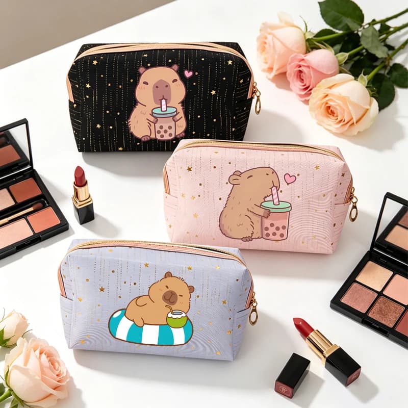 Capibara Fashion Cosmetic Bag for Women Anime Cartoon Good-looking Makeup Pouch Students Portable Large Capacity Washing Bags