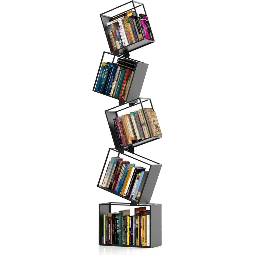 Libreria in Metallo a 5 Ripiani - Scaffale Geometrico Stretto per Organizzazione e Esposizione in Soggiorno, Camera da Letto, Ufficio, Spazi Ristretti
