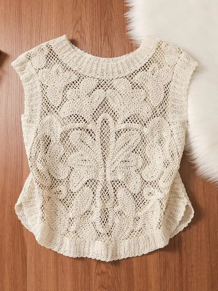 Design Sensation Top Senza Maniche da Donna Estivo in Maglia Traforata, Stile Corto, Versatile (da Indossare Sotto o Sopra), Stile Seducente