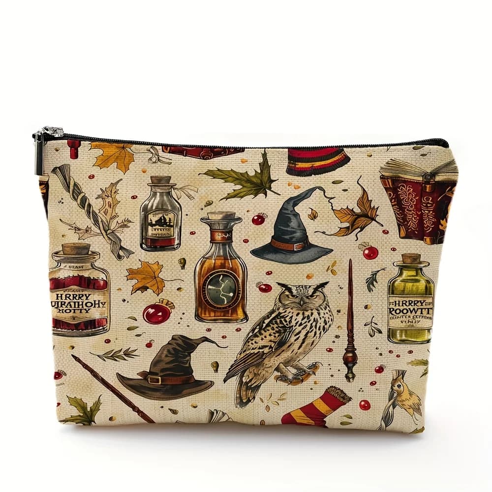 Witch-Themed Cosmetic Pouch, Foldable Lightweight Zippered Makeup Bag, Ideal Cute Travel Organizer Halloween Theme Gifts
