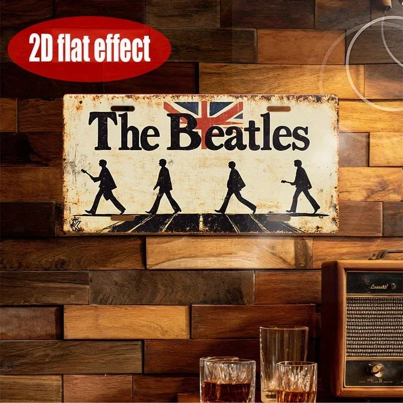 Targa in Alluminio Stile Vintage The Beatles Abbey Road Union Jack, Decorazione da Parete Retrò per Casa e Bar