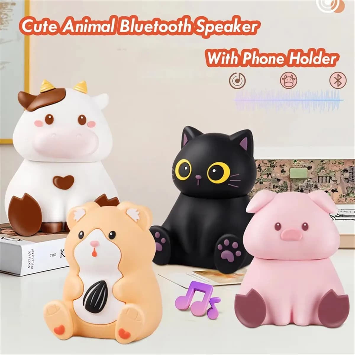 Hot Sale Mini Cute Animals Bluetooth Speaker Wireless Bluetooth 5.2 Loudspeaker MP3 Music Player with Phone Holder Cat