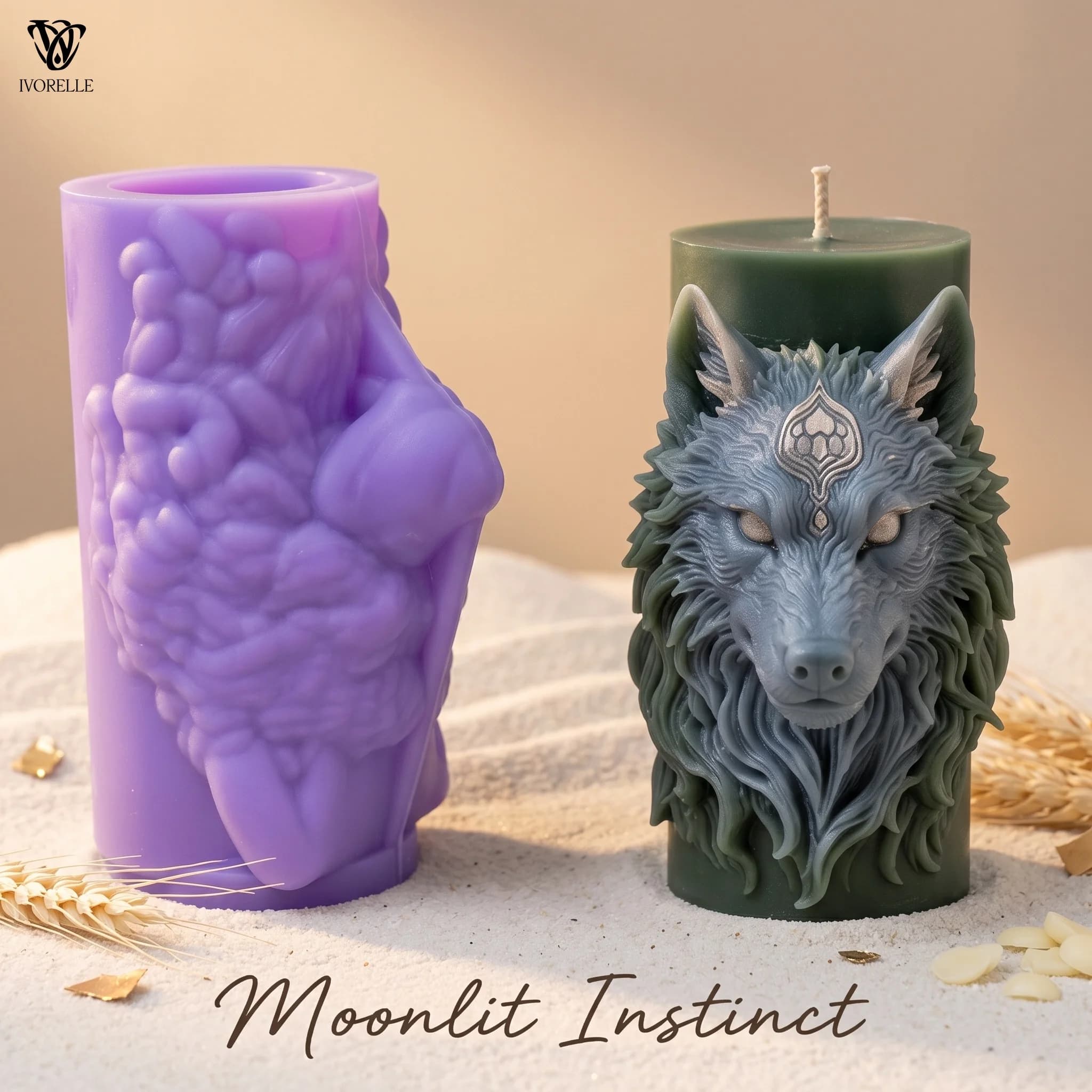 IVORELLE Wolf Head Silicone Candle Mold Geometric Forehead Pattern For Wax Resin Plaster Soap DIY Home Decor Craft