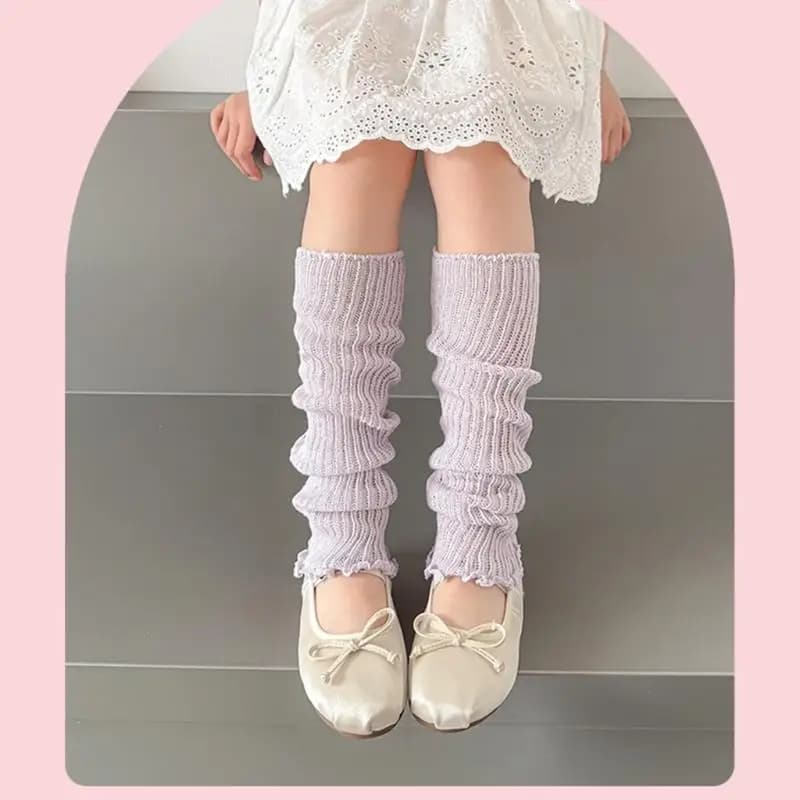 U13F Calzini leggeri per bambini Copri scaldamuscoli con bordi arricciati Colore macaron per ragazze Abbigliamento