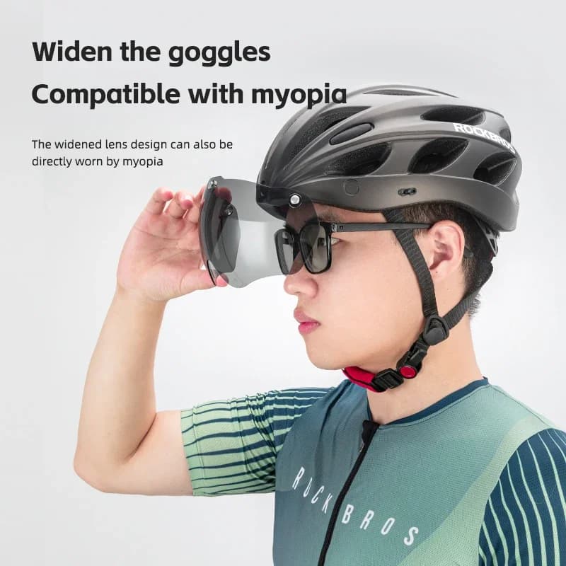 ROCKBROS Cycling Helmet Integrated Light Helmet Head Protection Safety helmet with glasses Man Woman Road Bike Helmet MTB