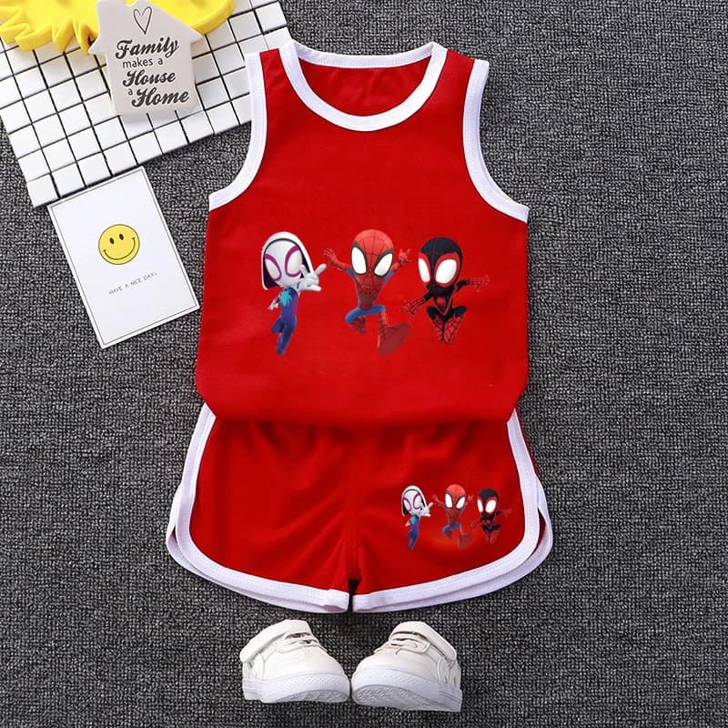 Completo Spiderman Marvel per bambini: maglietta a maniche corte + pantaloncini, abbigliamento a tema cartoni animati