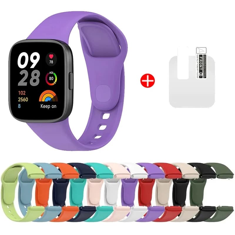 Silicone Strap For Redmi Watch 3 Lite With Soft Glass Film Replacement Straps For Xiaomi Redmi 3 Active Smartwatch Accessories
