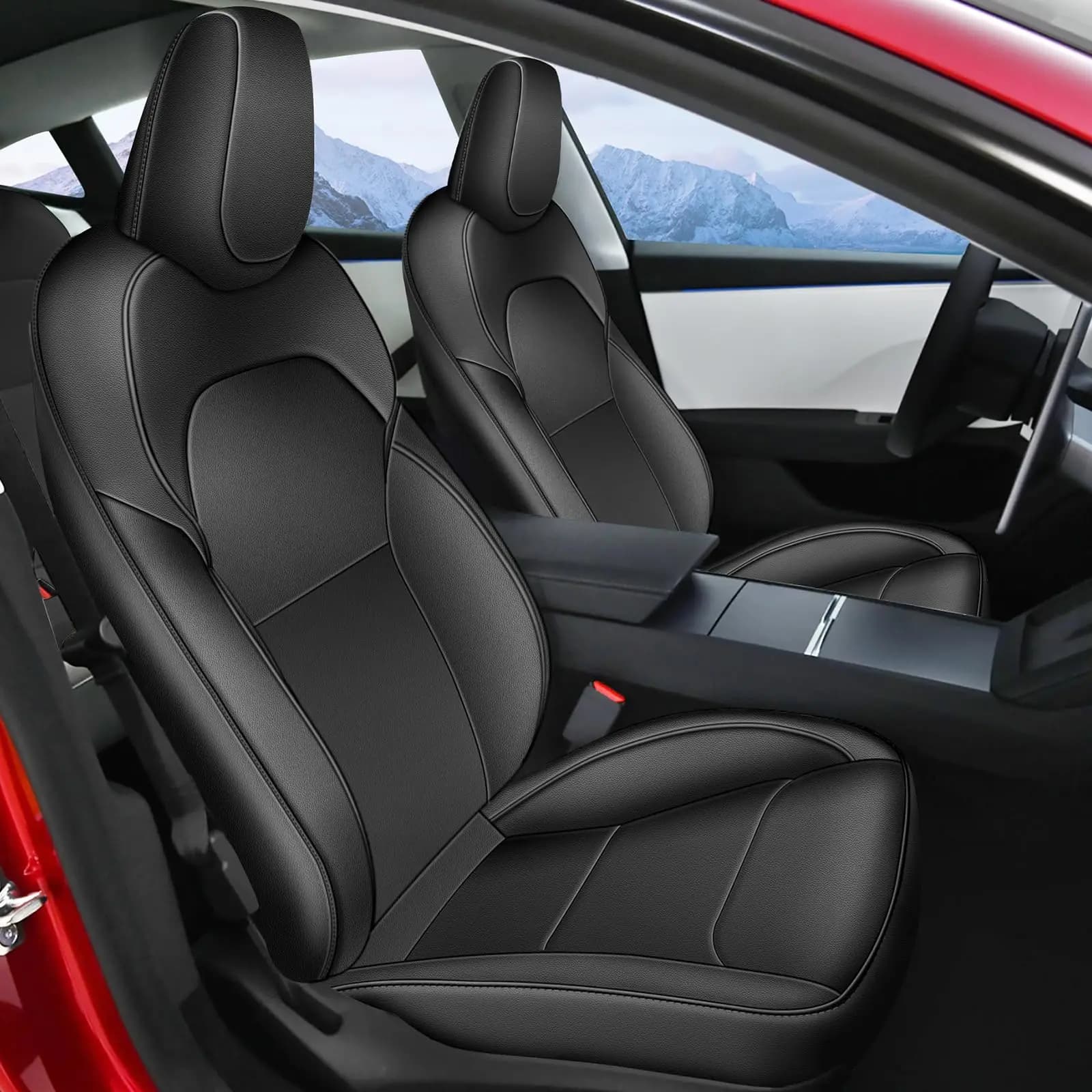 Complete Set of Black, White and Red Nappa Leather Covers (Not for Performance) for Tesla Model 3 2024 Highland