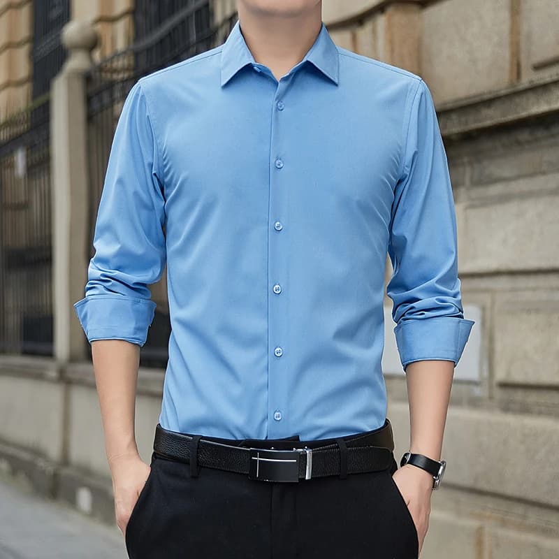 Men's Formal Dress Shirts Elegant Long Sleeve Classic Workwear Shirt Smart Casual Elastic Anti-pilling Male Business Suit Shirts