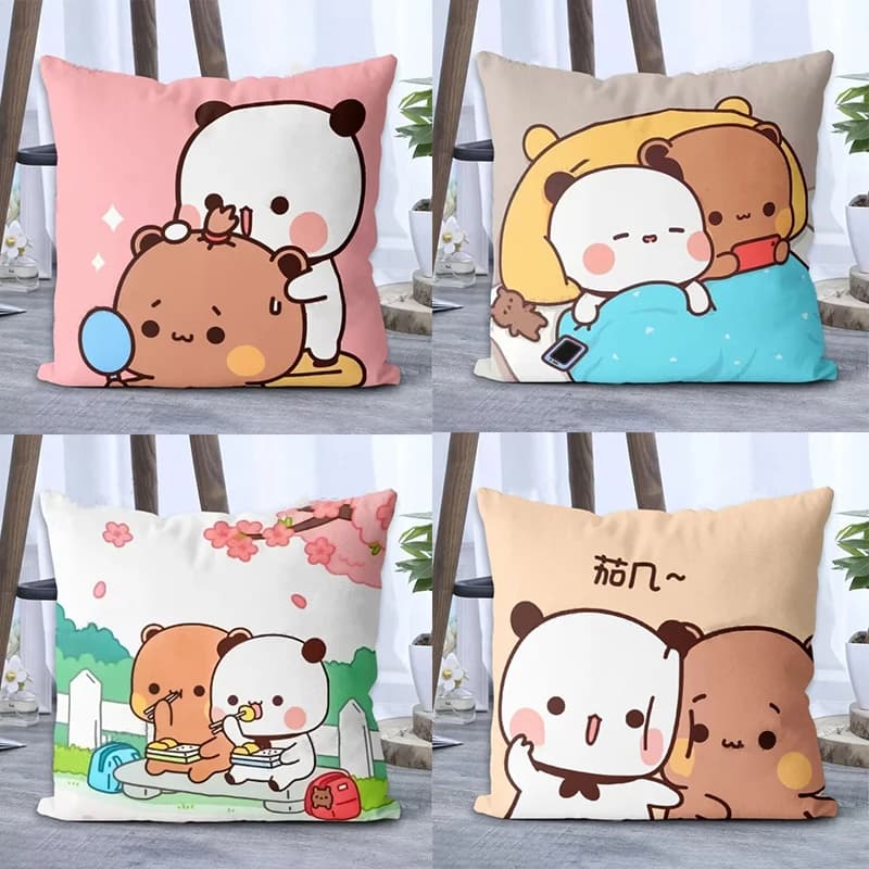 Panda Bubu and Doodle Print Pair Series of cartoons Square Federa Soft Life Pillow Lining for sofa Federa per camera