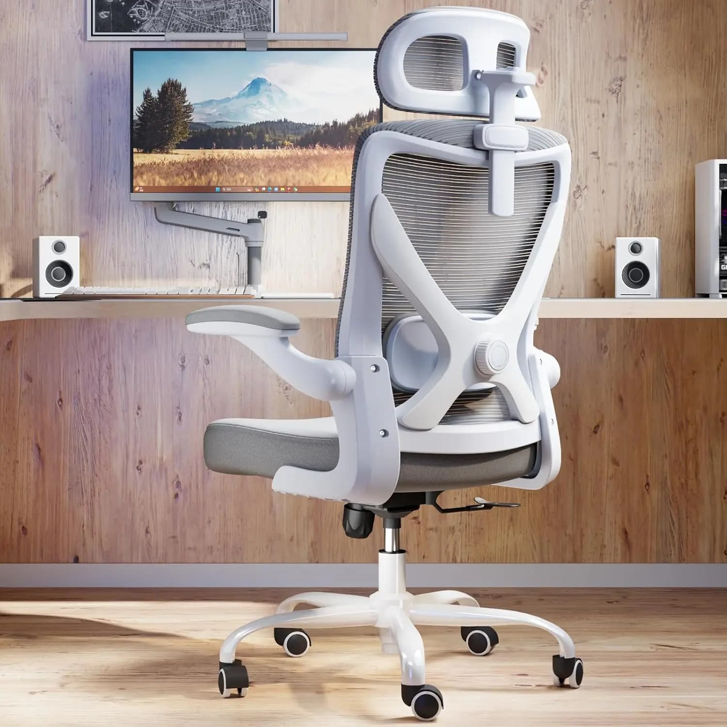 Sedia da Ufficio Ergonomica con Supporto Lombare e Poggiatesta, Regolabile per il Comfort, Grigia - Ideale per Casa e Gaming