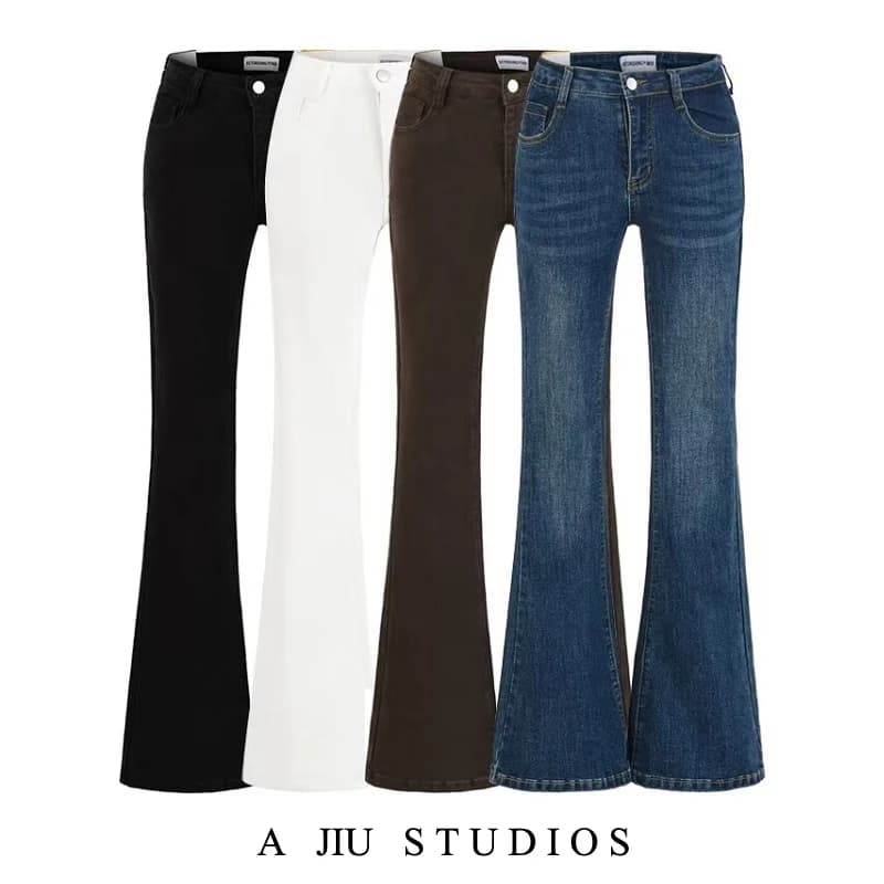 American Style Vintage Washed mid Low Waist Bell Bottom Jeans Women's Autumn Versatile Slimming Casual Floor Length Pants