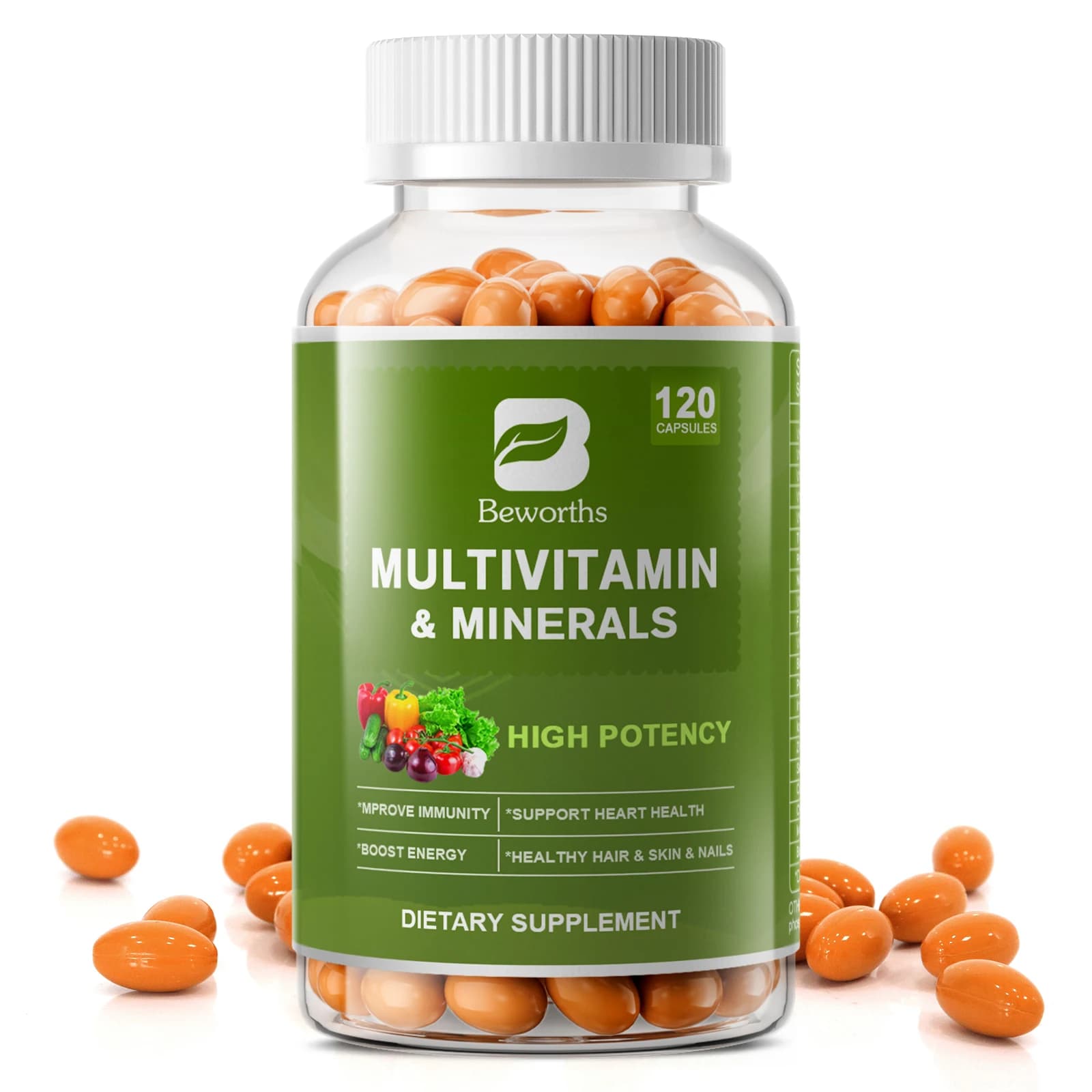 BEWORTHS Capsule Multivitaminiche e Minerali, Integratori Vitaminici Quotidiani per Adulti con Ferro, Iodio, Zinco, Selenio e Vitamine A, B, C, D3 e K2