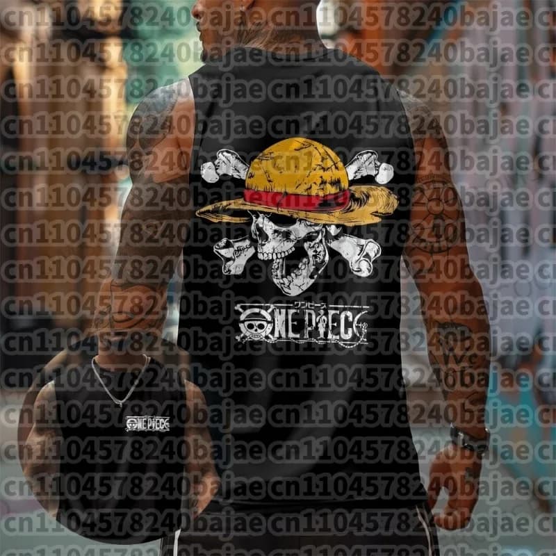 2026 One Piece Fitness Sleeveless Tank Top Men Anime Luffy Streetwear Summer Casual Vest Workout Bodybuilding Muscle Shirt