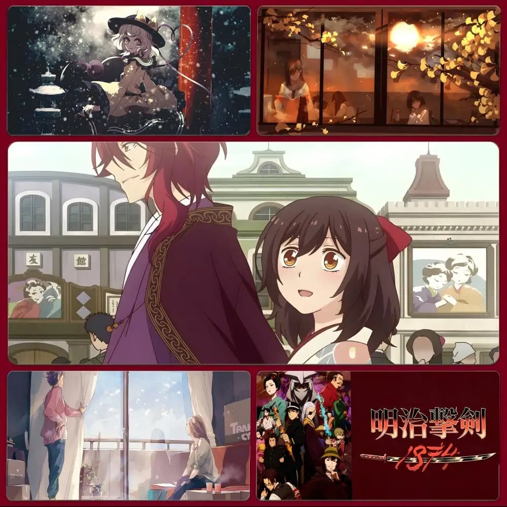 1874 anime historical M-Meiji Gekken 1874 Mousepad grande per gaming con bordi cuciti, tappetino da scrivania ispessito per PC