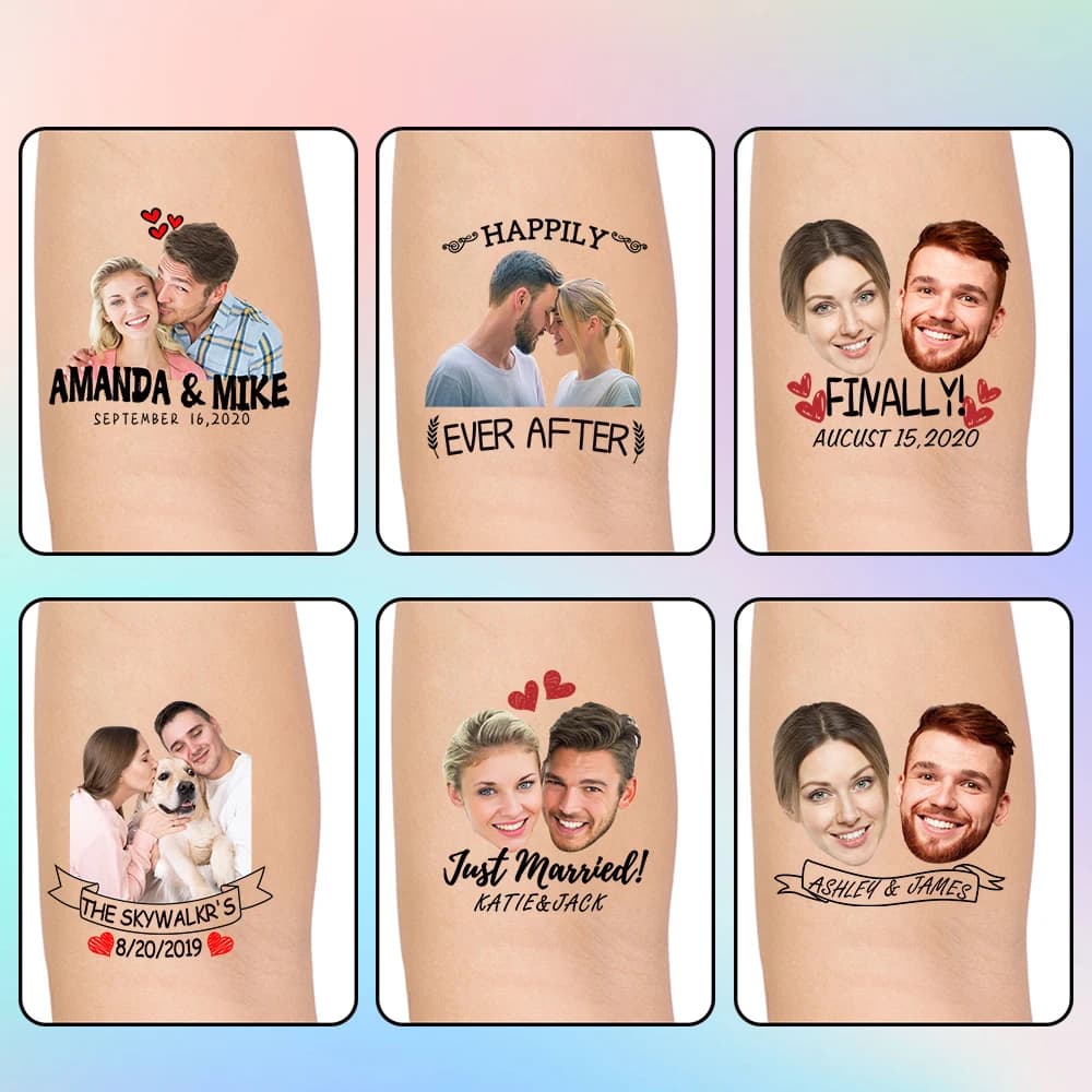 15PCS custom wedding party temporary tattoo Personalized Couple Face tattoo Anniversary Engagement Wedding Party Favors Tattoos