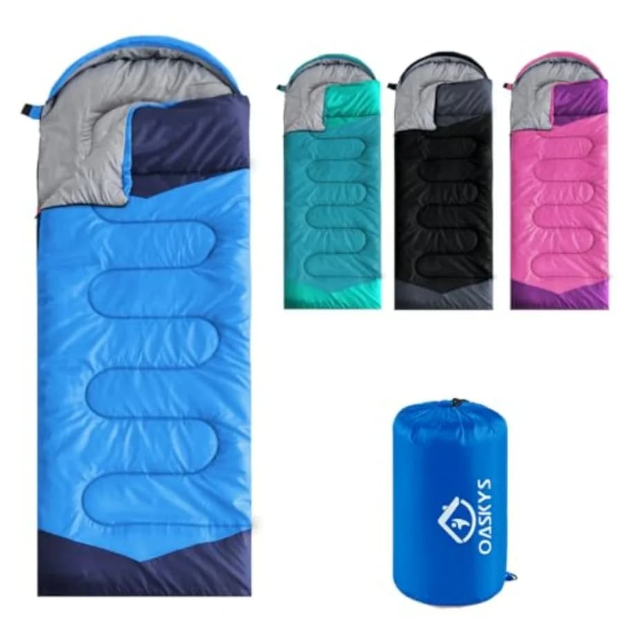 Camping Sleeping Bag for 3-Season Use Lightweight Waterproof Nylon in Olive Green, Warm for Cool Weather Breathable for Summer,