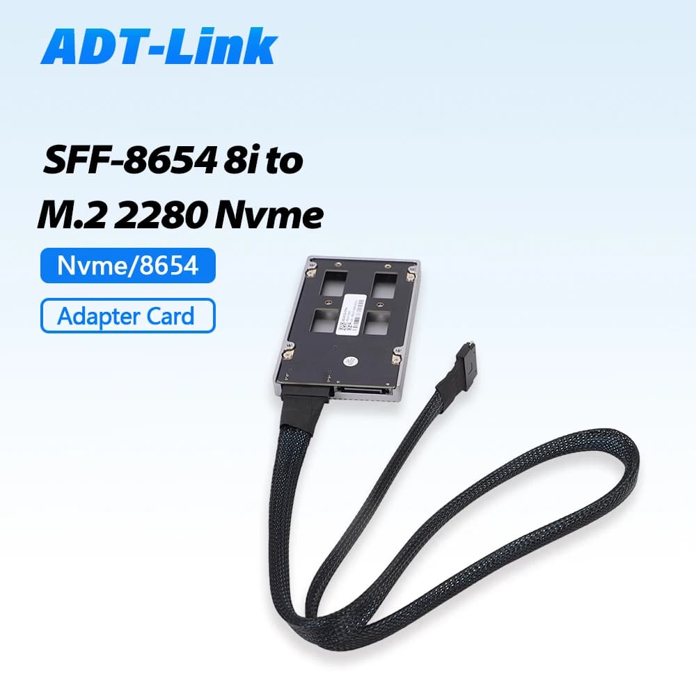 Nuova scheda grafica esterna SFF-8654 8i a 2 M.2 2280 Schede adattatrici Nvme Scheda madre 2.5 HDD Dissipatore di calore 8654 Cavo AB 75 cm