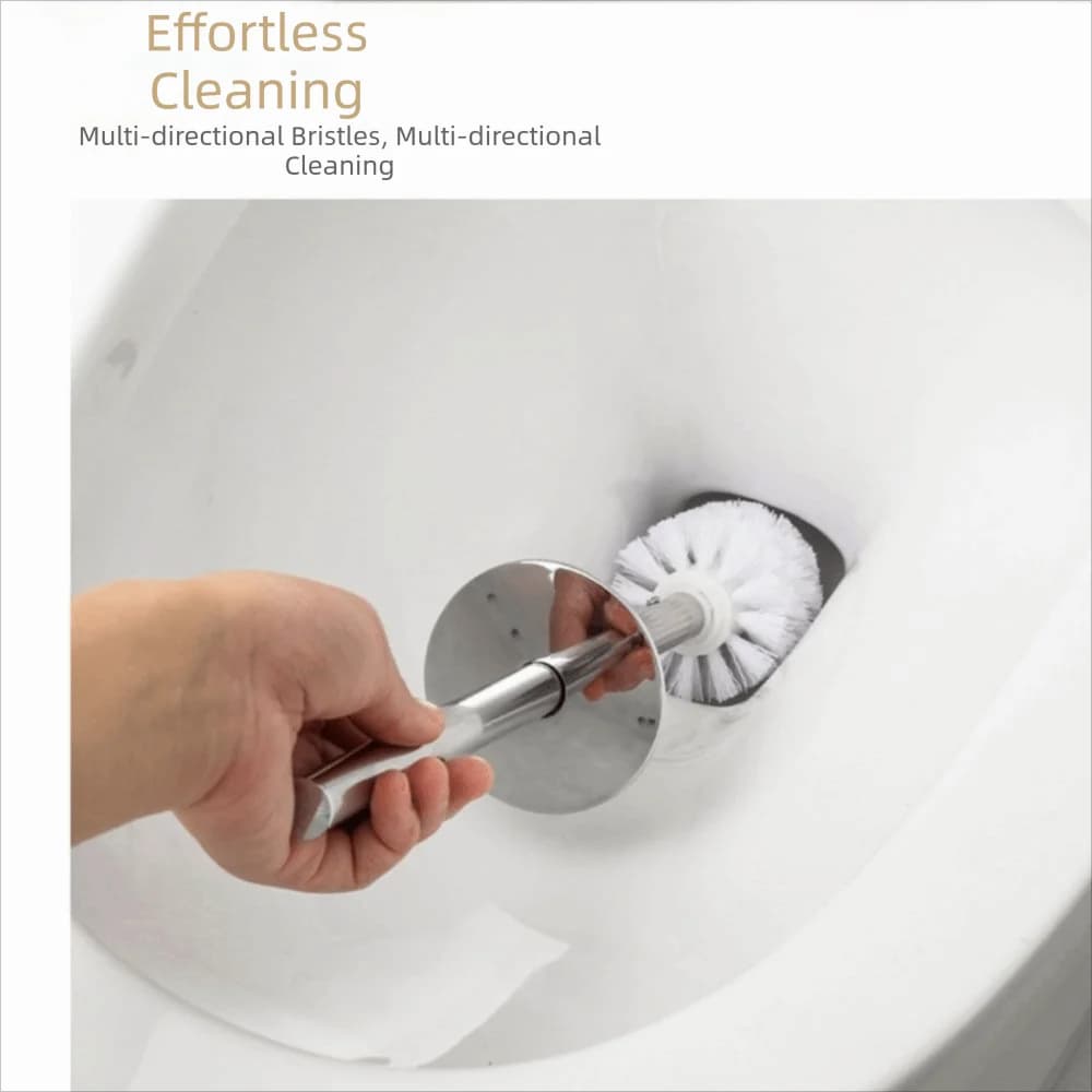 Set Spazzola per WC in Acciaio Inox con Supporto, Protezione Anti-Schizzi, Set per Pulizia Profonda con Setole Dense e Testa Sostituibile