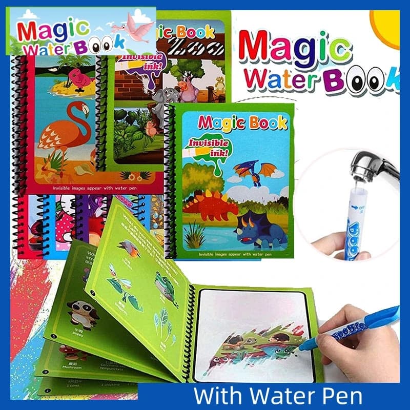 1pc Magic Water Coloring Book Montessori Reusable Cartoon Space Travel Dinosaur Car Diy Art Drawing Toddler Kids Painting Book