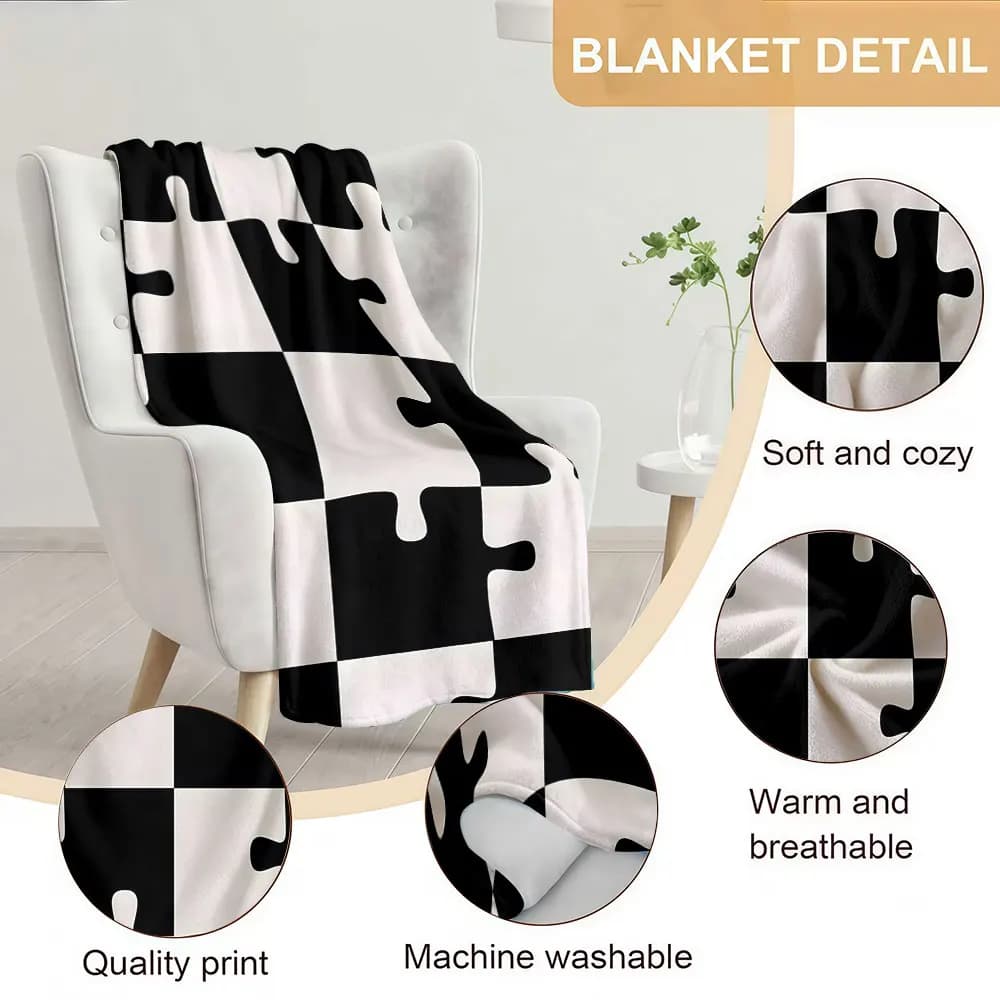 black white puzzle Soft Warm Flannel Blanket Lightweight Cozy Christmas Halloween Home Decor Room