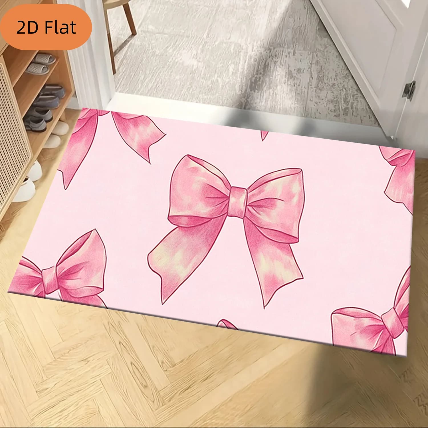 Tappetino da bagno morbido e confortevole con motivo a fiocco rosa, adatto per ingressi interni ed esterni e vasche da bagno tutto l'anno.