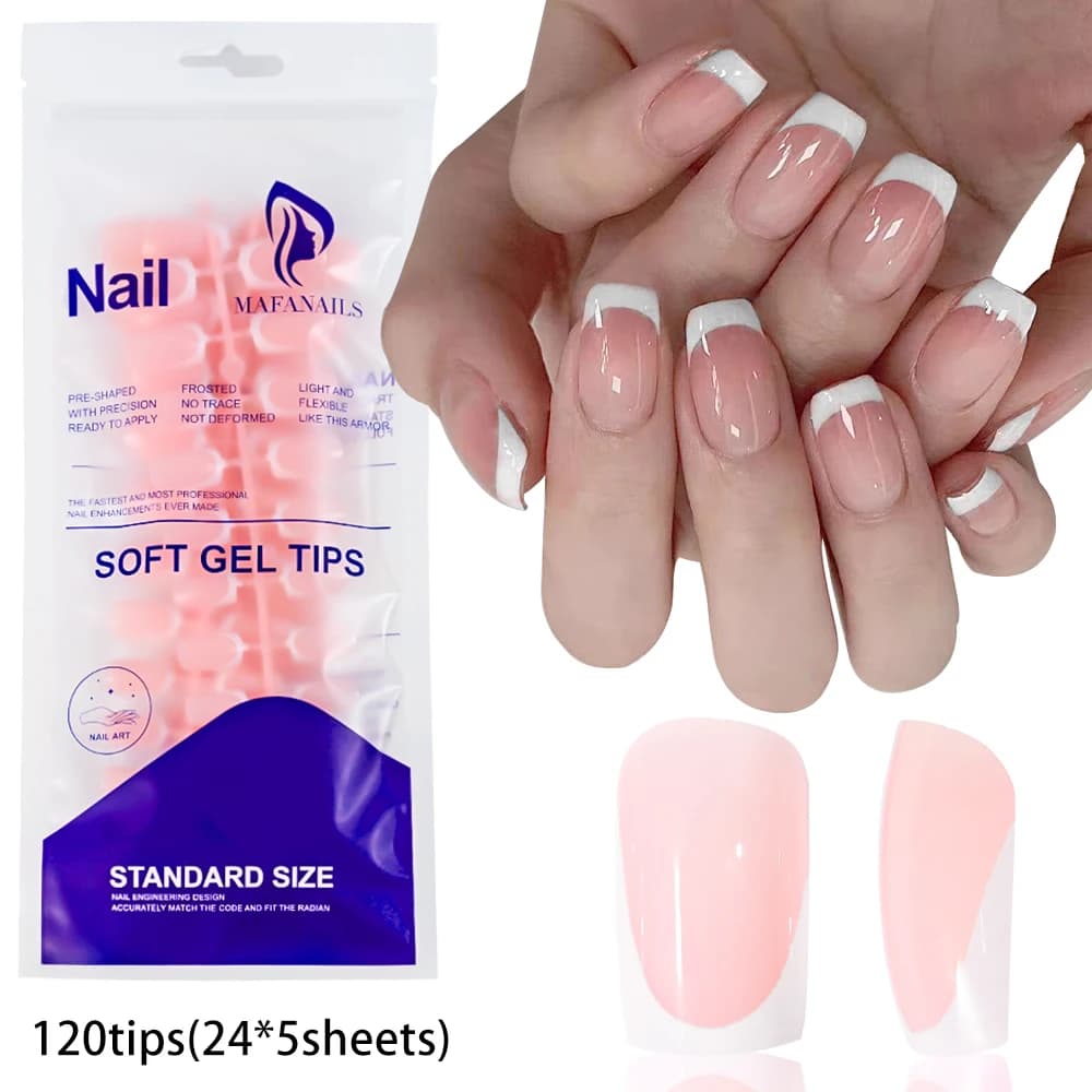 120 pieces glossy squares short print on white nails French tips fake nails ABS full cover acrylic nails fake tools manicure T5