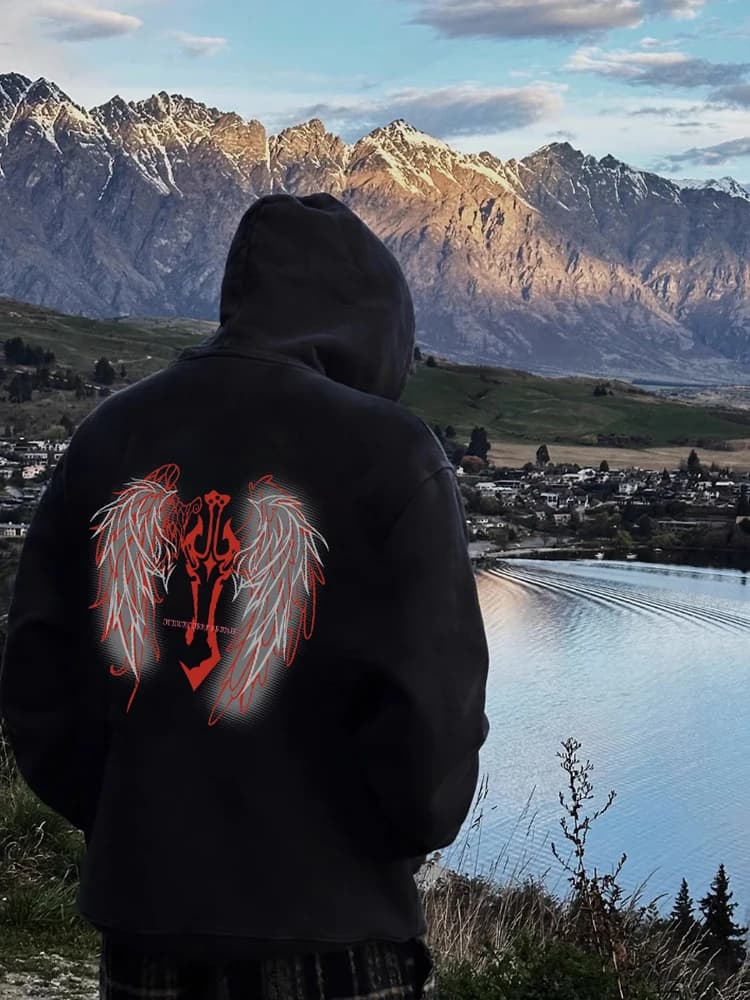 Trendy Streetwear Hoodie Men's Fleece Lined Oversized Print Magic Sword Design Autumn Winter Casual Zipper Jacket Youth Fashion