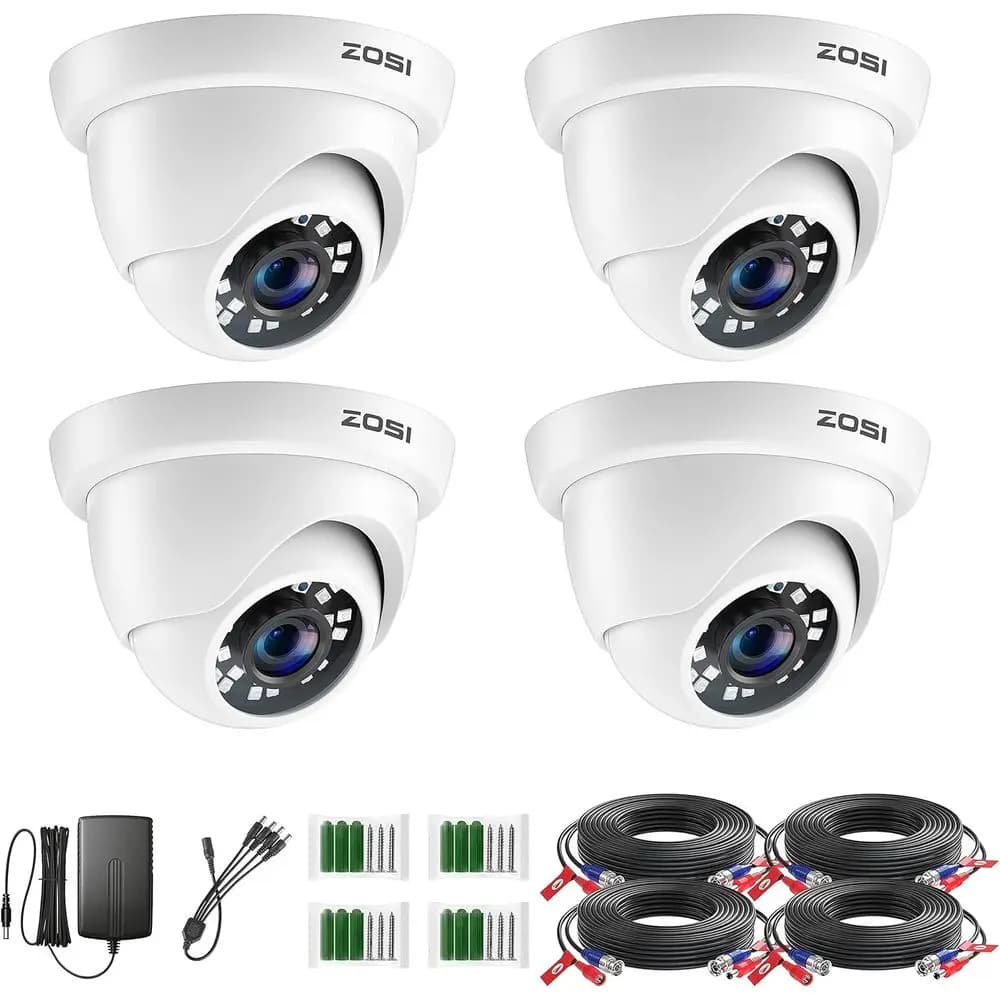 Telecamere di sicurezza HD-TVI 1080p, confezione da 4, per esterni/interni, 24 LED, visione notturna fino a 80 piedi, 90 ° Telecamera CCTV a cupola resistente alle intemperie con angolo di visione