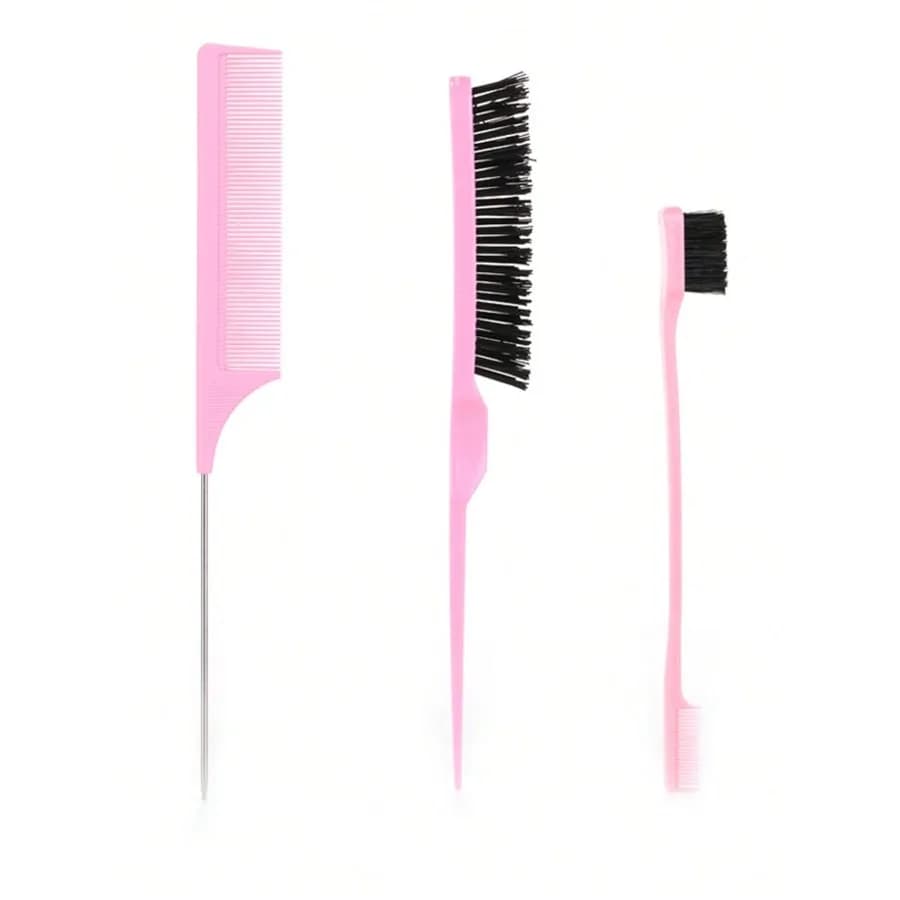 Set di 3 strumenti per pettinare e acconciare i capelli, inclusi pennello per tintura, pettine a coda di topo e pennello per sopracciglia, accessori rosa