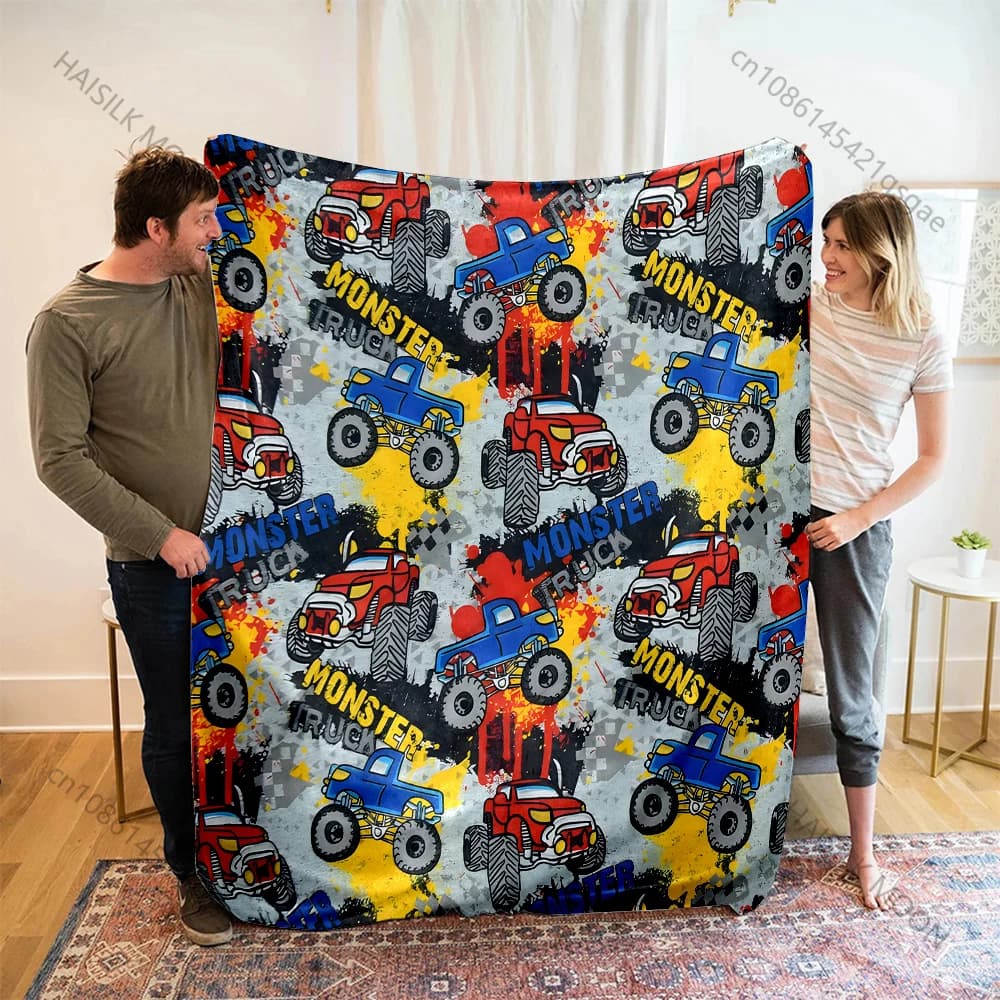 Coperta con stampa di cartoni animati per auto Bigfoot, calda e morbida, regali di lusso per bambini e adulti, adatta per divano letto di casa, viaggi, campeggio, camper