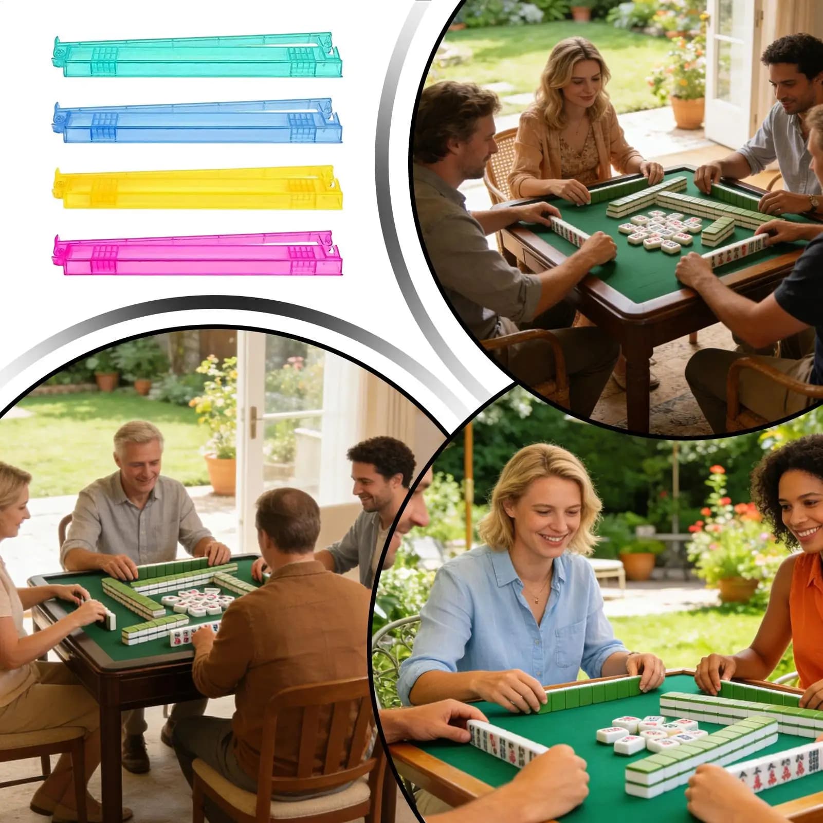 Porta tessere Mahjong con spintore, vassoio antiscivolo, set da 4 pezzi, accessori per Mahjong americano per giocatori adulti, principianti, casa, viaggi, uso quotidiano