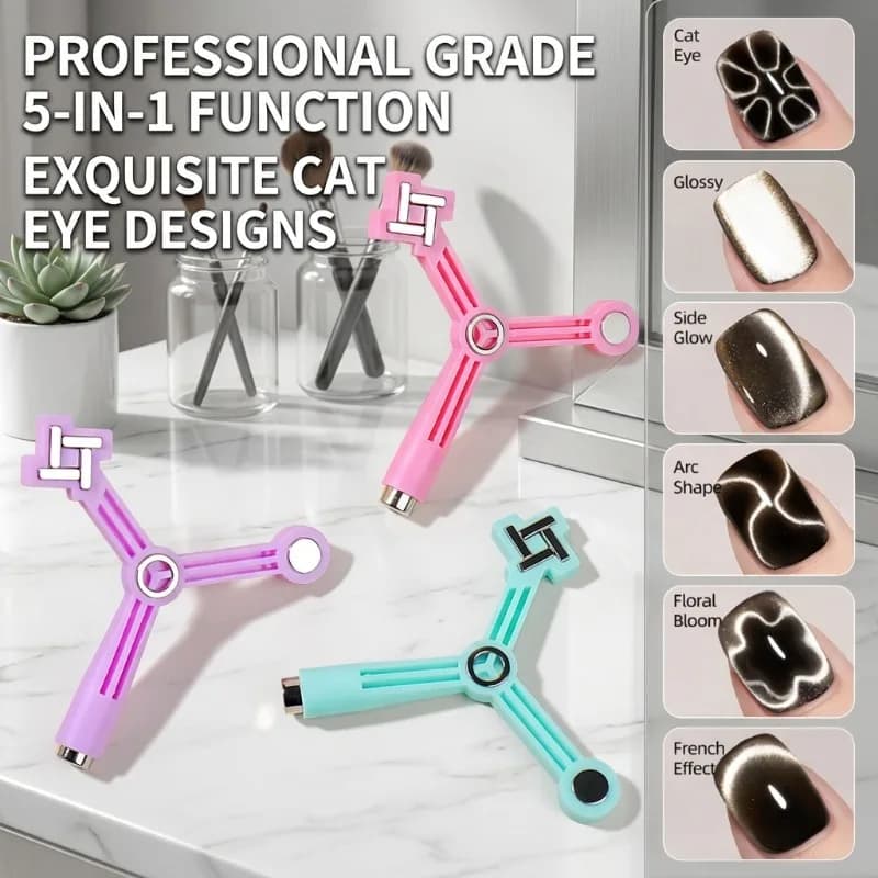 Strumento Magnetico Professionale per Nail Art, Design Magnetico Multifunzione 5-in-1 Effetto Occhio di Gatto e Stella per Smalto Gel
