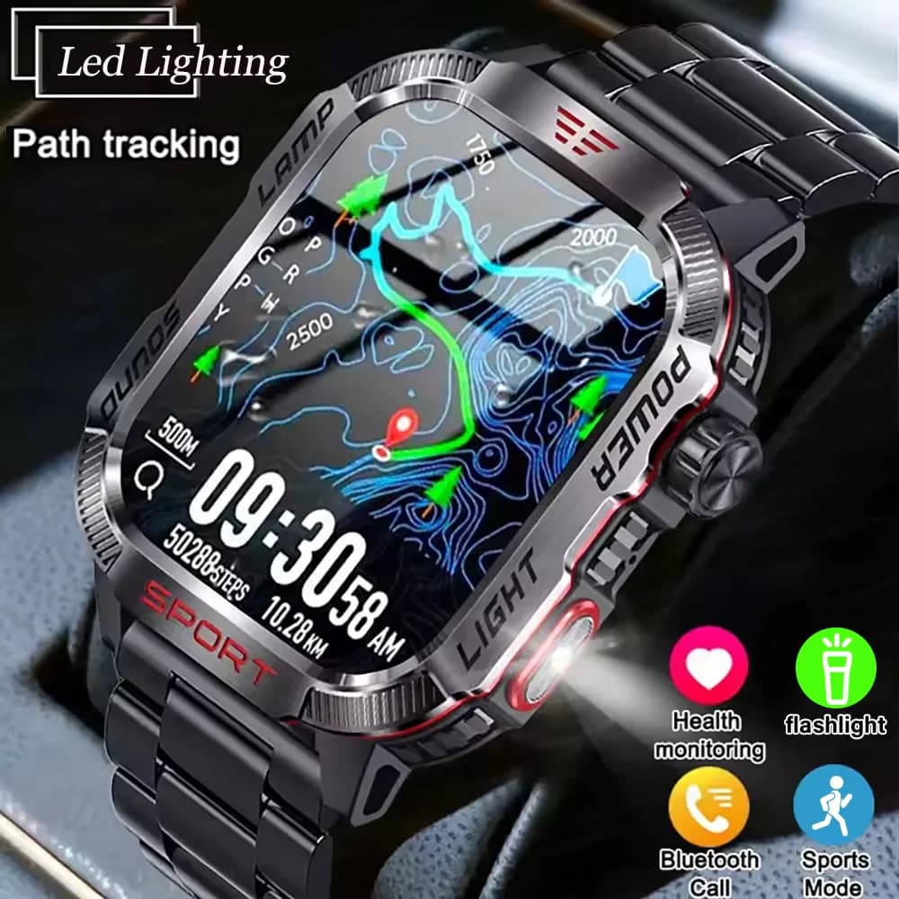 LAXASFIT 2026 New Man's Smartwatch for Open Activity, 1.85 Inch Display, Vocal Assistant, Bluetooth Call with LED Flashlight