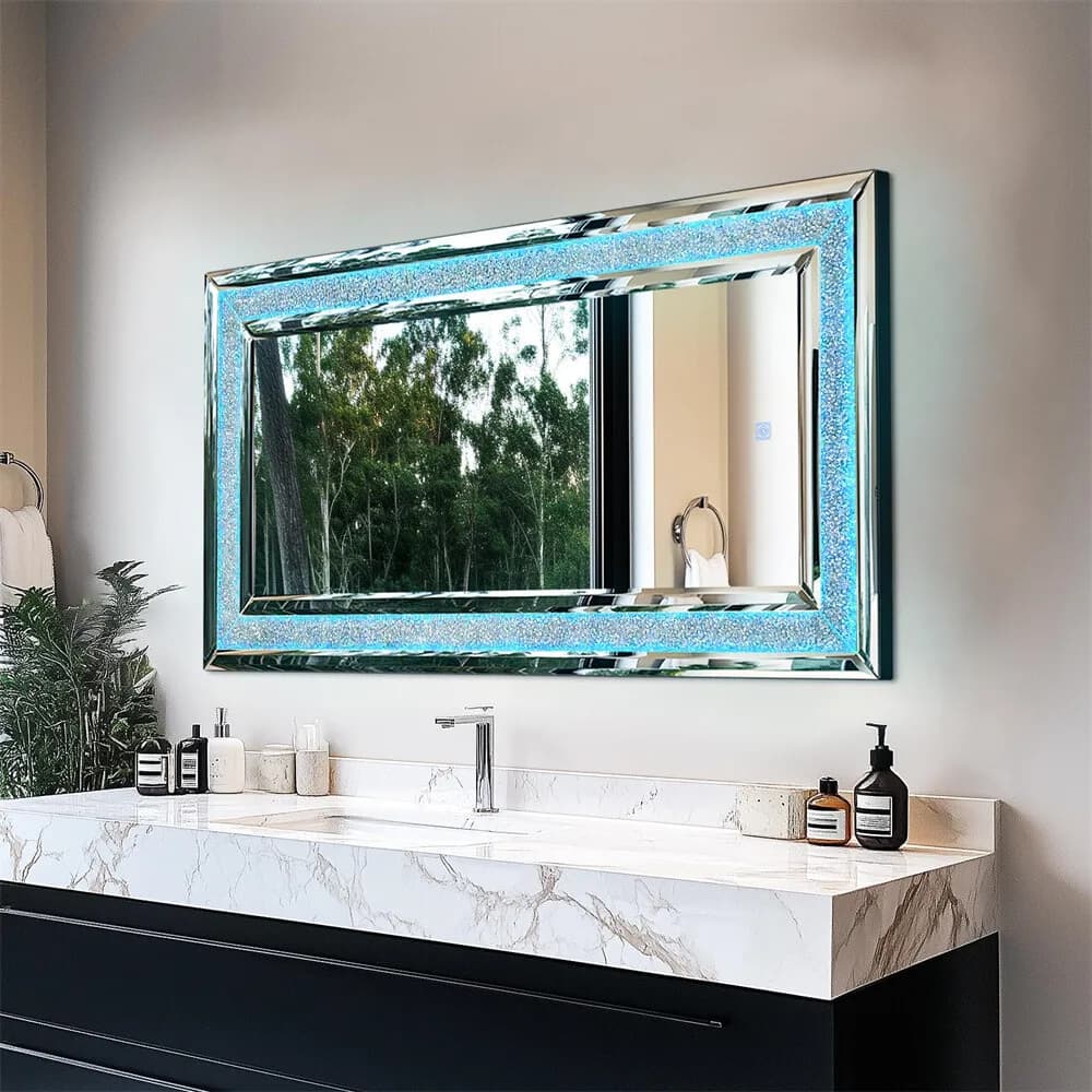 Grande Specchio da Parete in Cristallo con Luci LED RGB e Controllo Touch Intelligente per Bagno