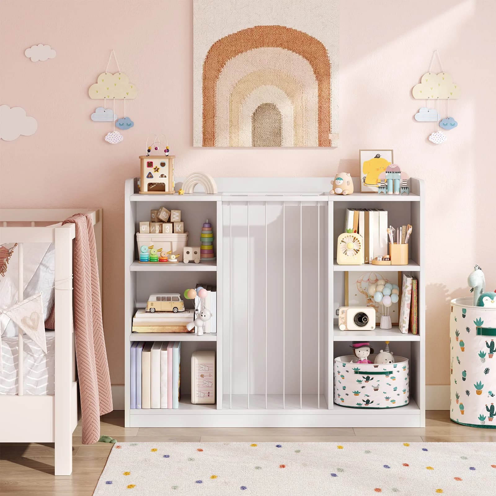 Organizer of toys for games room, organizers and containers of toys, bookshelves with 8 cubes holders for children's rooms