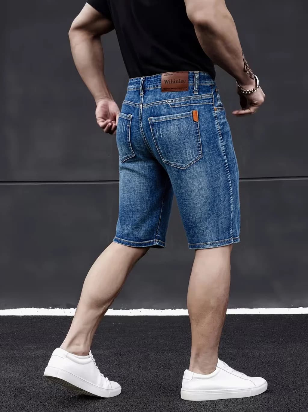 Wthinlee New Men's Jeans Business Casual Elasticized Fashion Classic Blue Black Summer Shorts Men's Denim Length Knee