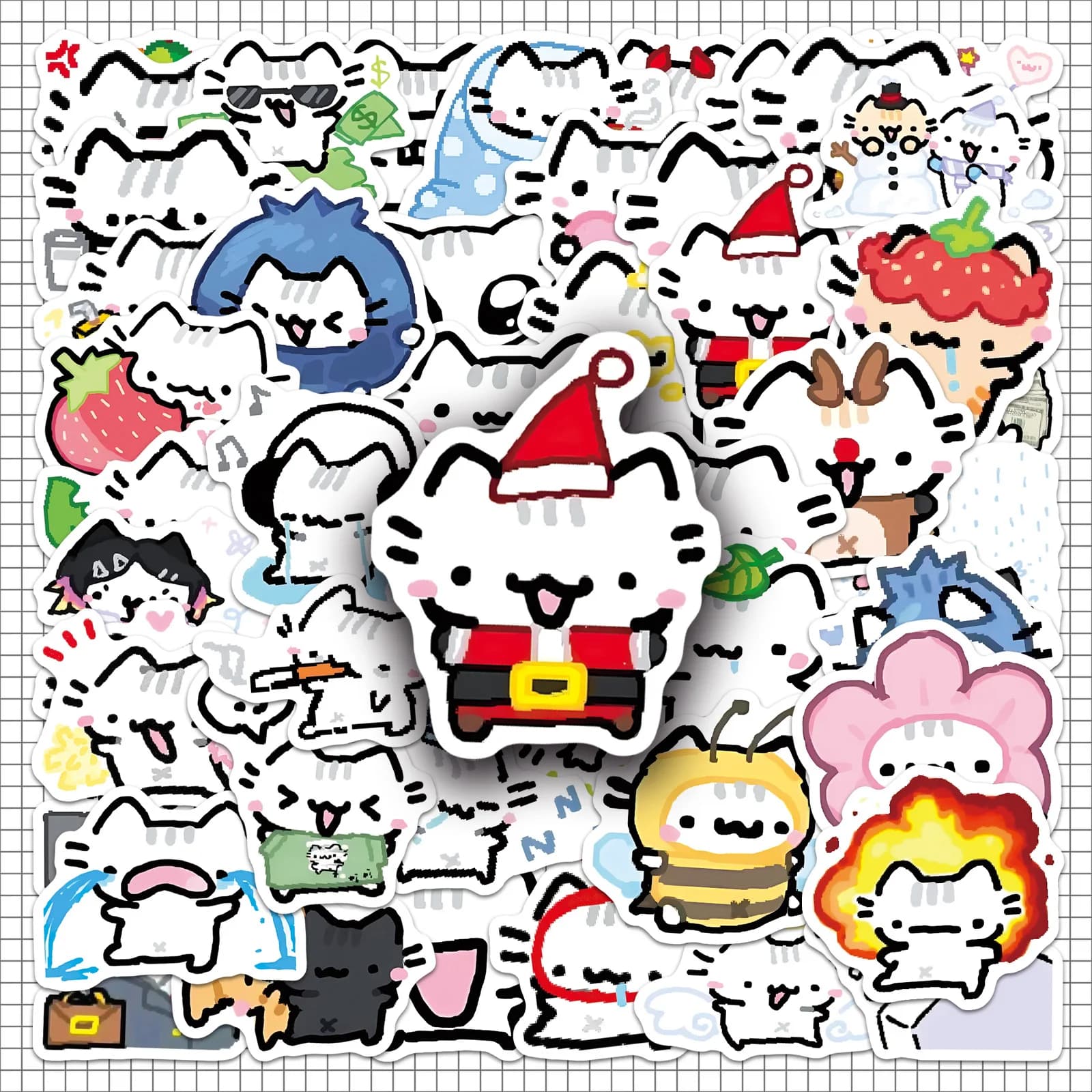 50pcs Cute Cartoon Cat Stickers Set No Repeat Kawaii Korean Style Waterproof Decals for Laptop Water Bottle Diary Scrapbooking